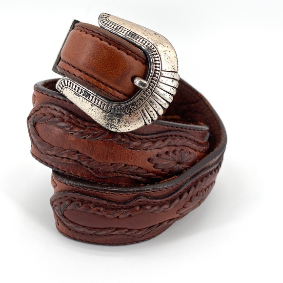 Vintage Accessories - LL Bean vintage brown leather silver buckle belt